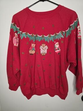 Vintage Spumoni by Franko Christmas Sweatshirt XL Puffy Paint Teddy Bear Red USA